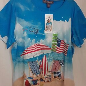 Gloria‎ Vanderbilt Beach Day Americana Tee Women's Size Large Short Sleeve